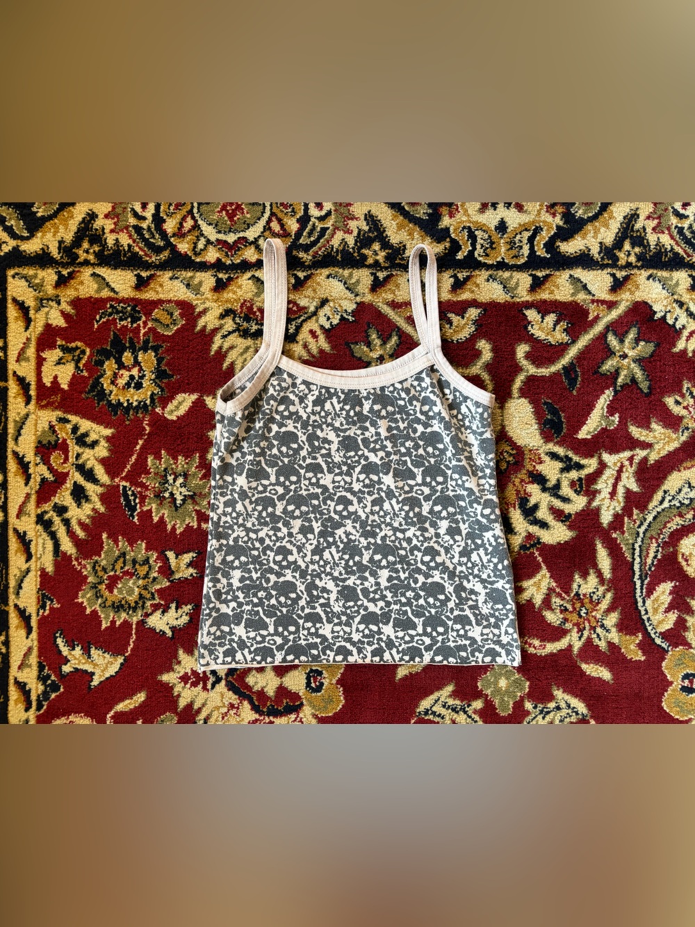 Cream-Trim Gray Skull Tank Top